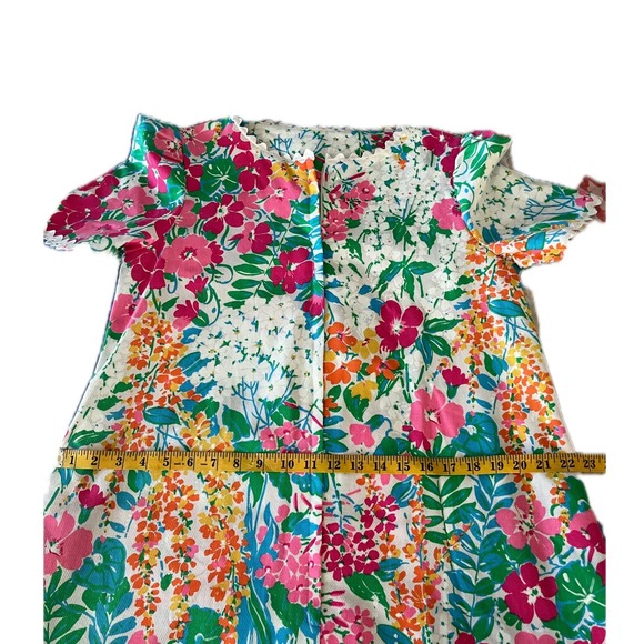 Vintage 60s Chiha Floral Midi Dress Short Sleeve Scallop Trim Pink Green Size S - Picture 5 of 9